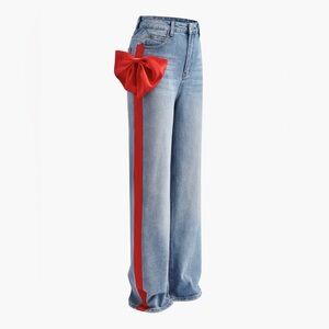Women's Blue Jeans with burgundy Bow Accent *size XS